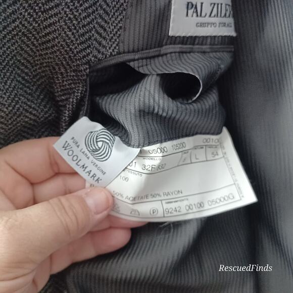 Pal Zileri Wool Dress Coat Blazer 54 L Black and Grey Herringbone Design - Picture 7 of 15